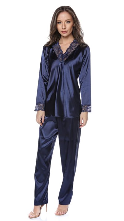Pijama dama satin bleumarin Bella Lingerie ML04L