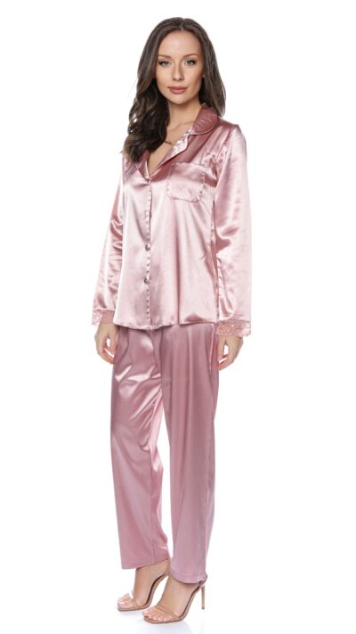 Pijama nasturi dama satin roz Bella Lingerie ML14N