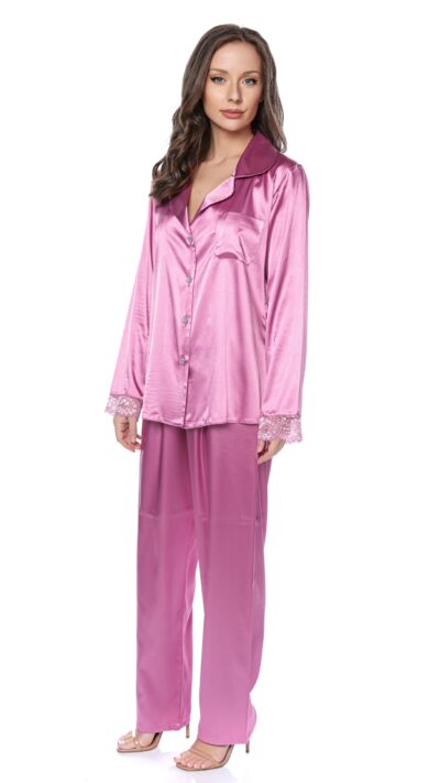Pijama nasturi dama satin lila Bella Lingerie ML09N