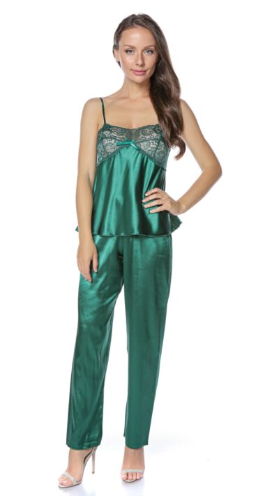 Set pijama dama satin verde Bella Lingerie PJ16M